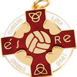 red, gold gaelic football, hurling medal, award, coin