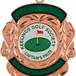 bronze shield medal, golf society medal, rose gold