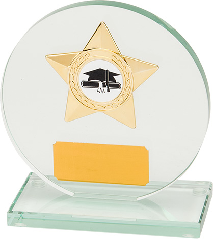 round glass award, gold star