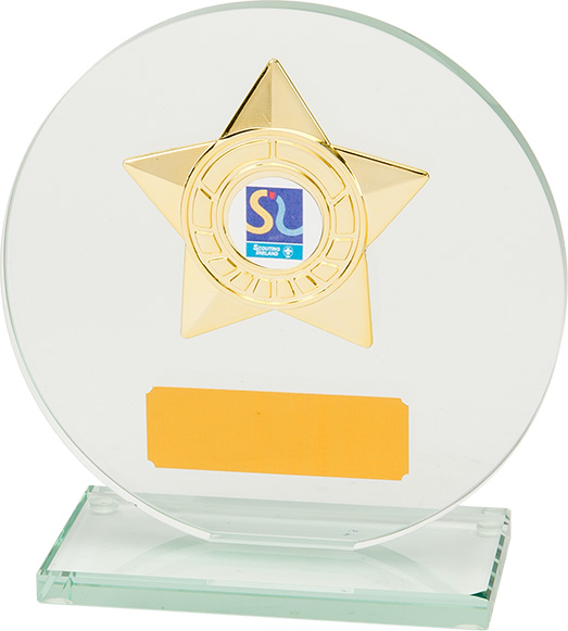 round glass award, gold star