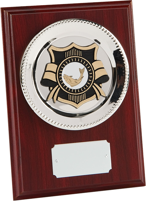 wooden plaque, round silver