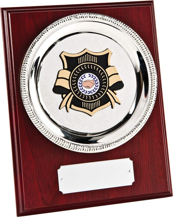 rectangle wood plaque, silver plate award