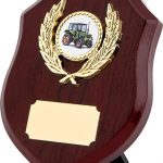 wood shield award, plaque, tractor