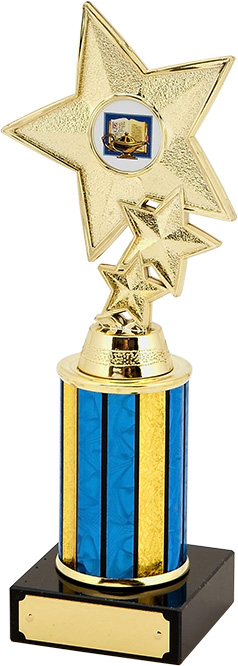 gold star trophy, blue, yellow, black