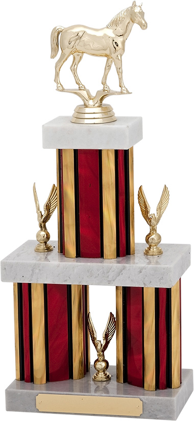 horse trophy, equestrian award, red, gold, marble