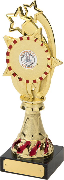 shooting star trophy, red, gold