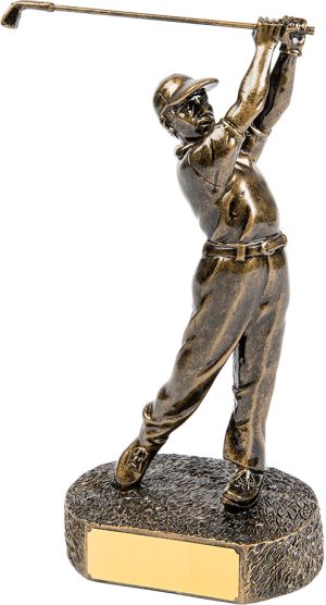 male golfer trophy, bronze